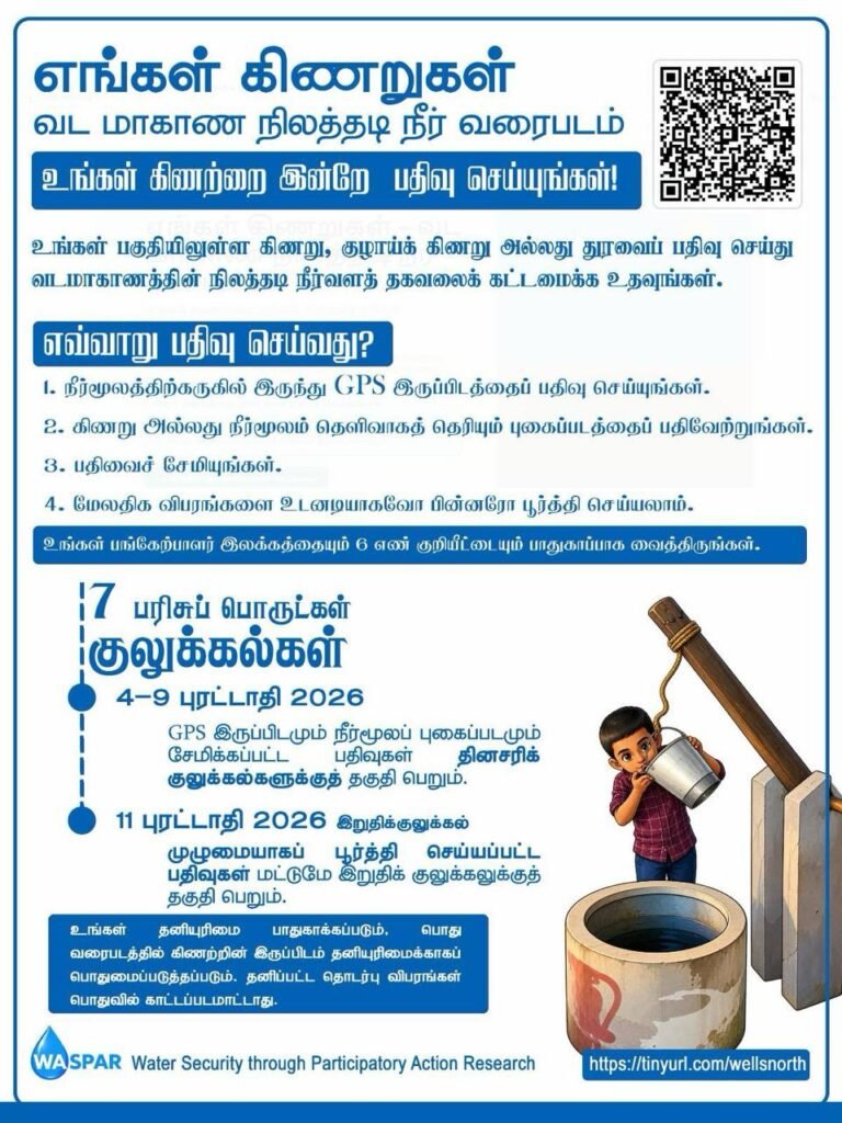 எங்கள் கிணறுகளை ஆவணப்படுத்துவோம் – வடமாகாண நீர்வள தரவைக் கட்டமைப்பதில் நீங்களும் பங்காளராகுங்கள்!! 